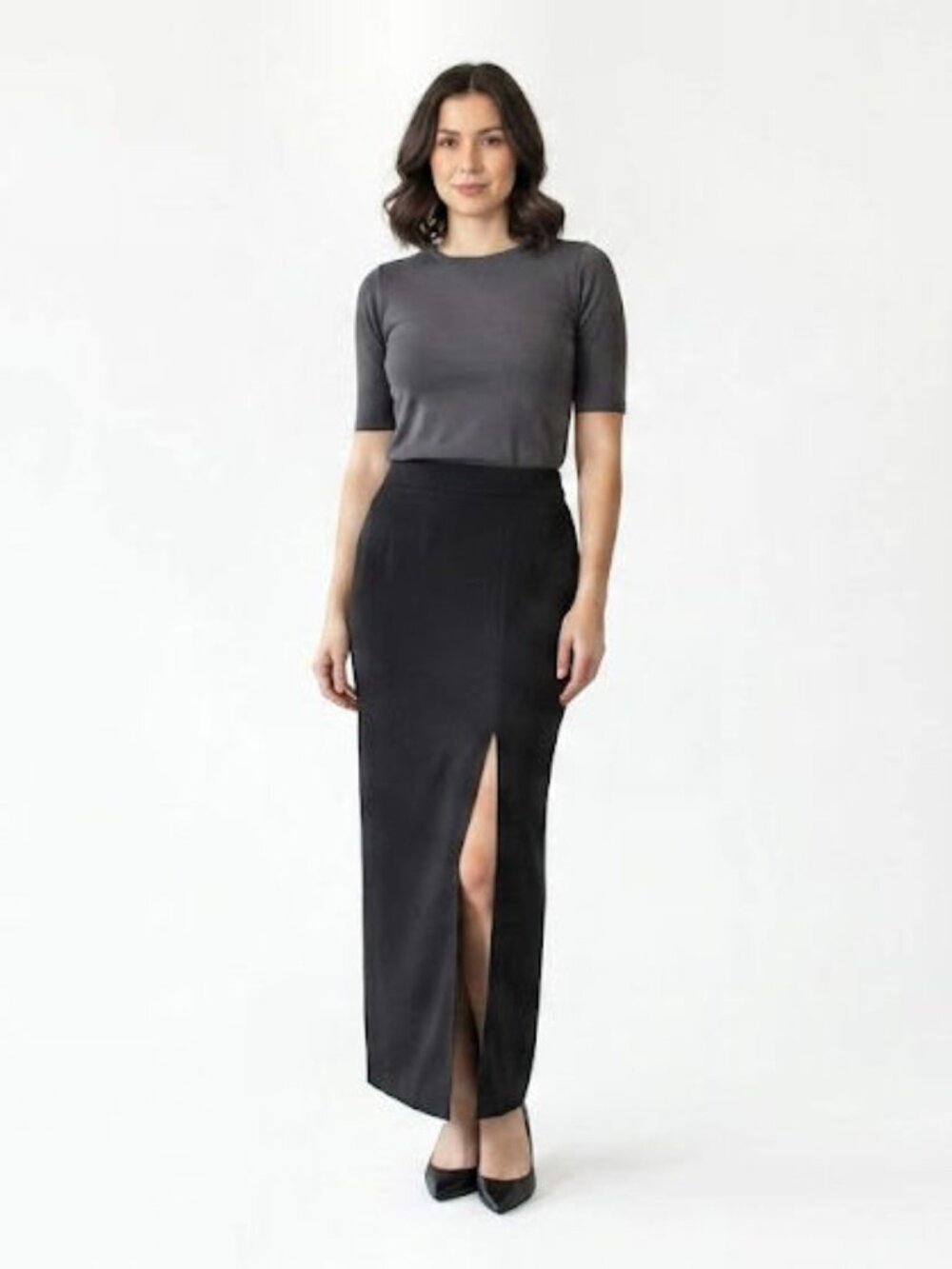 Monique Lhuillier Stretch Crepe Ponte Column Skirt, Black, Womens Size 6